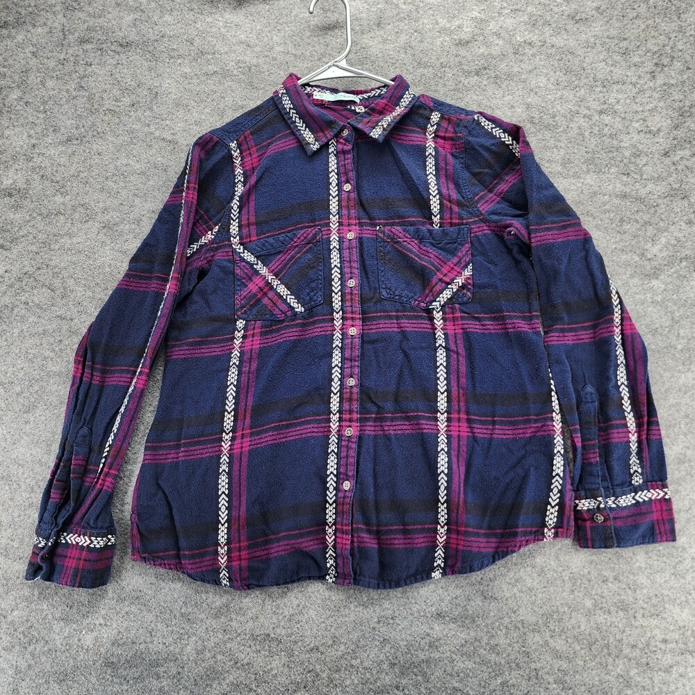 Maurices Shirt Womens Medium Button Up Long Sleeve Purple Plaid